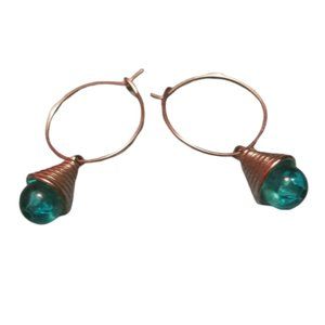 Aqua blue ball drop hoop silver dangle Earrings